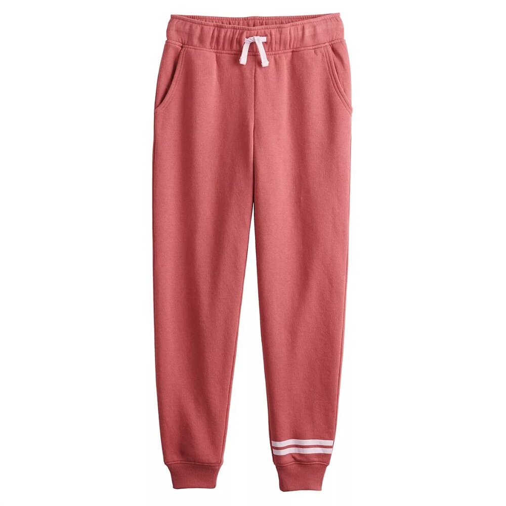 Girls XL 12 SO® Favorite Pink Stripe Fleece Joggers Cuffed Leg